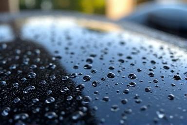 세라믹 코팅 후 물방울이 맺힌 스포츠카 후드